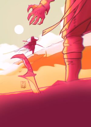 Face the Assassin: A Desert Showdown - Premium Wooden Framed Poster. Ready to Hang.