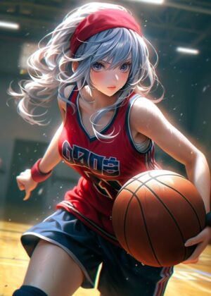 Anime Girl Basketball Player Art Print - Premium Wooden Framed Poster. Ready to Hang.