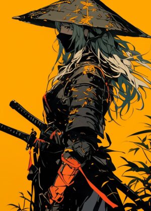 Samurai Warrior Woman Art Print - Premium Wooden Framed Poster. Ready to Hang.