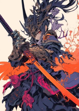 Fierce Samurai Warrior Art Print - Premium Wooden Framed Poster. Ready to Hang.