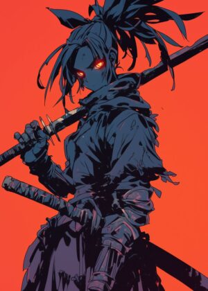 Fierce Female Samurai Warrior Art Print - Premium Wooden Framed Poster. Ready to Hang.