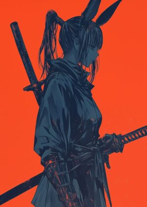 Samurai Girl Anime Art Print - Premium Wooden Framed Poster. Ready to Hang.