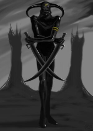 Dark Master Swordsman: A Monochromatic Masterpiece - Premium Wooden Framed Poster. Ready to Hang.