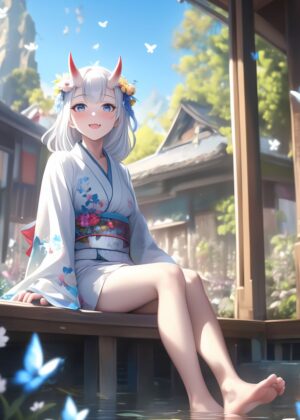 Anime Girl Joy: A Summer Day's Delight - Premium Wooden Framed Poster. Ready to Hang.
