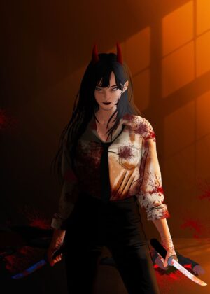 Crimson Demon: Unleashed Power - Premium Wooden Framed Poster. Ready to Hang.