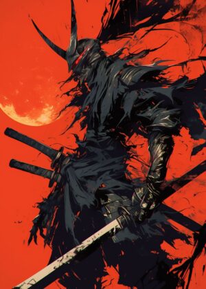 Crimson Ronin: A Samurai Art Print - Premium Wooden Framed Poster. Ready to Hang.