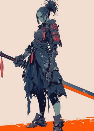 Cyberpunk Samurai Warrior Art Print - Premium Wooden Framed Poster. Ready to Hang.