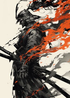 Samurai Spirit: An Artistic Masterpiece - Premium Wooden Framed Poster. Ready to Hang.