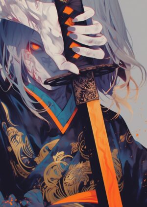 Mystical Samurai: A Digital Painting - Premium Wooden Framed Poster. Ready to Hang.