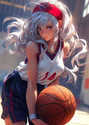 Anime Girl Basketball Player Art Print - Premium Wooden Framed Poster. Ready to Hang.