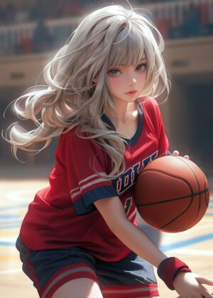 Anime Girl Basketball Player Art Print - Premium Wooden Framed Poster. Ready to Hang.