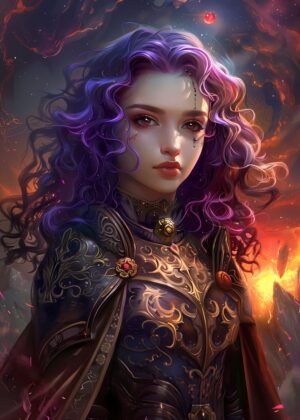Anime Purple Hair Woman Art Print - Premium Wooden Framed Poster. Ready to Hang.