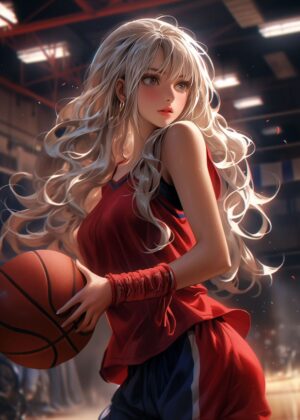 Anime Girl Basketball Player Art Print - Premium Wooden Framed Poster. Ready to Hang.
