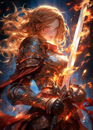 Maiden Warrior: Fiery Determination - Premium Wooden Framed Poster. Ready to Hang.