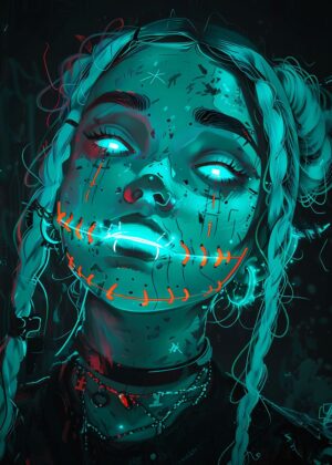 Cyberpunk Anime Girl Art Print - Premium Wooden Framed Poster. Ready to Hang.