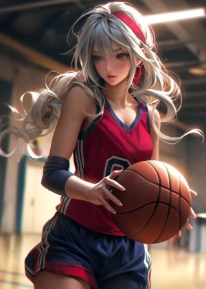 Basketball Maiden: Anime Girl Artwork Print - Premium Wooden Framed Poster. Ready to Hang.