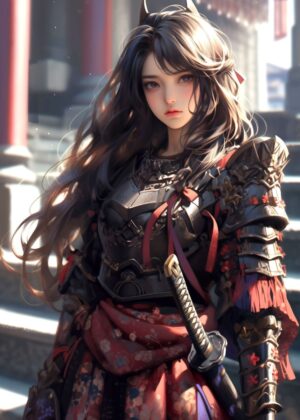 Beautiful Samurai Maid Anime Art Print - Premium Wooden Framed Poster. Ready to Hang.