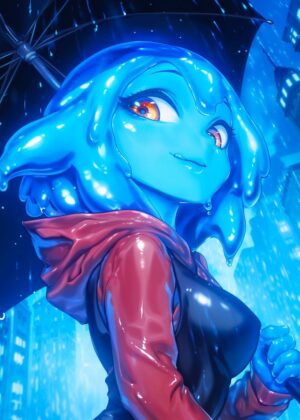 Rainy Day Slime Girl Art Print - Premium Wooden Framed Poster. Ready to Hang.