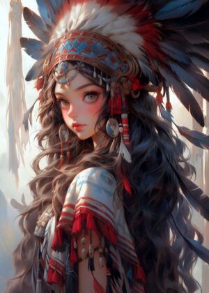 Beautiful American Indian Girl Art Print - Premium Wooden Framed Poster. Ready to Hang.