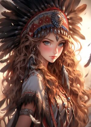 Sweet American Girl: Native American Inspired Fantasy Art Print - Premium Wooden Framed Poster. Ready to Hang.