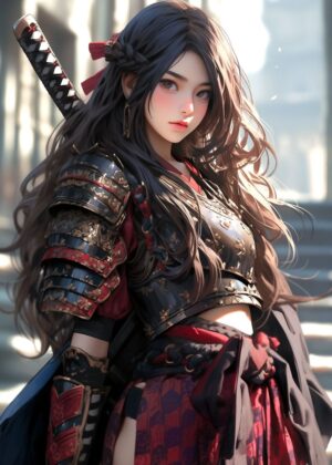 Samurai Girl Assassin: Digital Art Print - Premium Wooden Framed Poster. Ready to Hang.