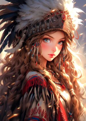 American Maiden Warrior: Digital Art Print - Premium Wooden Framed Poster. Ready to Hang.