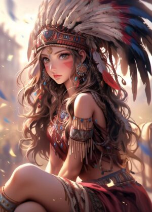 Native American Princess Fantasy Art Print - Premium Wooden Framed Poster. Ready to Hang.