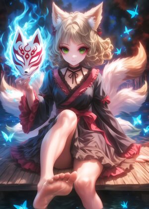 Enchanted Fox Spirit Artwork - Premium Wooden Framed Poster. Ready to Hang.