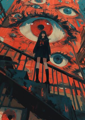 Abnormal Core: A Girl Confronts the Gaze - Premium Wooden Framed Poster. Ready to Hang.