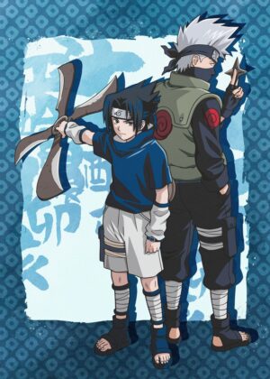 Sasuke & Kakashi: Naruto Anime Art Print - Premium Wooden Framed Poster. Ready to Hang.
