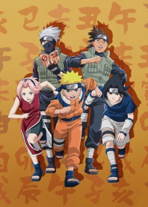 Naruto Team 7 Anime Artwork Print - Premium Wooden Framed Poster. Ready to Hang.