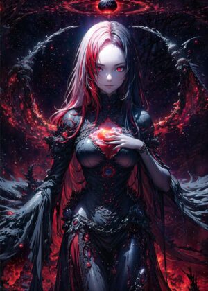 Dark Fantasy Anime Demon Girl Art Print - Premium Wooden Framed Poster. Ready to Hang.