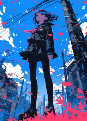 Anime Girl in Urban Landscape: Abnormal Core - Premium Wooden Framed Poster. Ready to Hang.