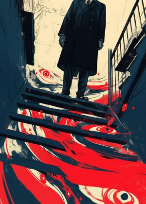 Descending into the Crimson Abyss: An Abstract Art Print - Premium Wooden Framed Poster. Ready to Hang.