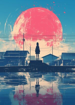 Abnormal Core: Melancholic Sunset Silhouette - Premium Wooden Framed Poster. Ready to Hang.