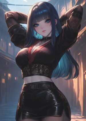 Noir Assassin: Cyberpunk Anime Art Print - Premium Wooden Framed Poster. Ready to Hang.