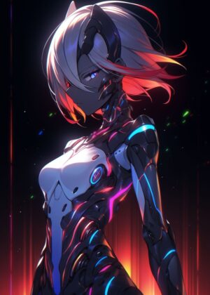 Vibrant Anime Girl Artwork: Digital Painting Print - Premium Wooden Framed Poster. Ready to Hang.