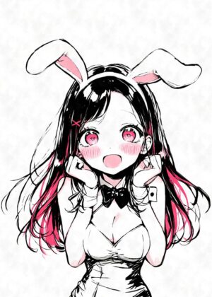Happy Bunny Girl Anime Art Print - Premium Wooden Framed Poster. Ready to Hang.