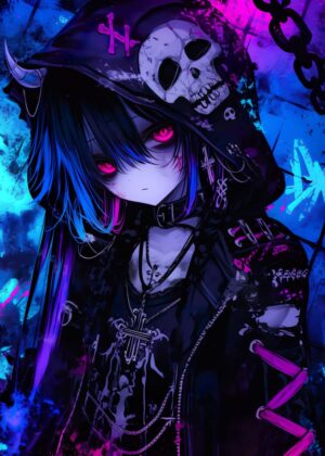 Gothic Demon Girl Anime Art Print - Premium Wooden Framed Poster. Ready to Hang.