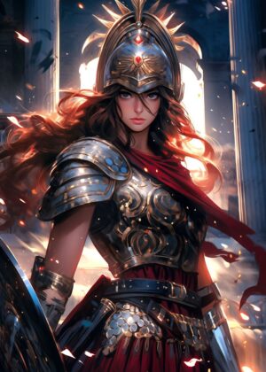 Stunning Valkyrie Warrior Digital Art Print - Premium Wooden Framed Poster. Ready to Hang.