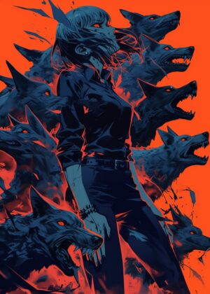 Dark Fantasy Anime Girl & Wolves Art Print - Premium Wooden Framed Poster. Ready to Hang.