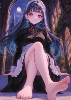 Gothic Maid: Moonlight Serenade - Premium Wooden Framed Poster. Ready to Hang.