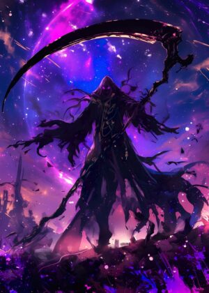Galaxy Grim Reaper: Dark Fantasy Art Print - Premium Wooden Framed Poster. Ready to Hang.