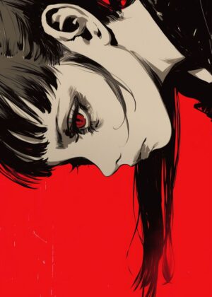 Crimson Gaze: A Stylish Anime Art Print - Premium Wooden Framed Poster. Ready to Hang.