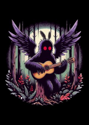 Mothman's Moonlight Serenade: Cryptid Art Print - Premium Wooden Framed Poster. Ready to Hang.