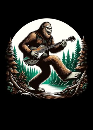 Bigfoot Rocks: A Legendary Guitar Performance - Premium Wooden Framed Poster. Ready to Hang.