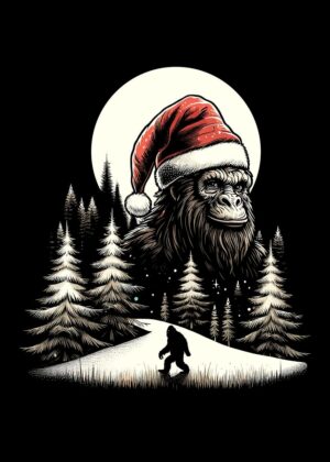 Bigfoot's Christmas Eve Surprise - Premium Wooden Framed Poster. Ready to Hang.