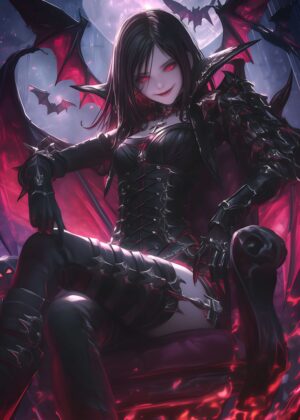 Queen of Bats: Dark Fantasy Art Print - Premium Wooden Framed Poster. Ready to Hang.