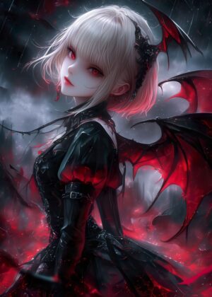 Dragonfly Anime Girl: Dark Fantasy Art Print - Premium Wooden Framed Poster. Ready to Hang.