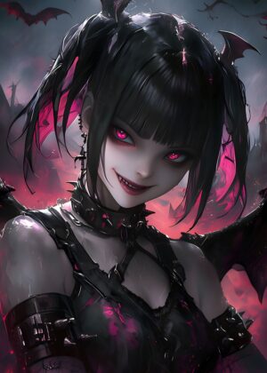 Psychodelic Gothic Anime Girl Art Print - Premium Wooden Framed Poster. Ready to Hang.